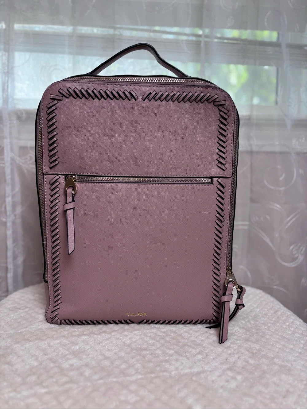 Cal Pak Kaya Faux Leather Lap Top Back Pack in Blush Color Gold Tone Hardware